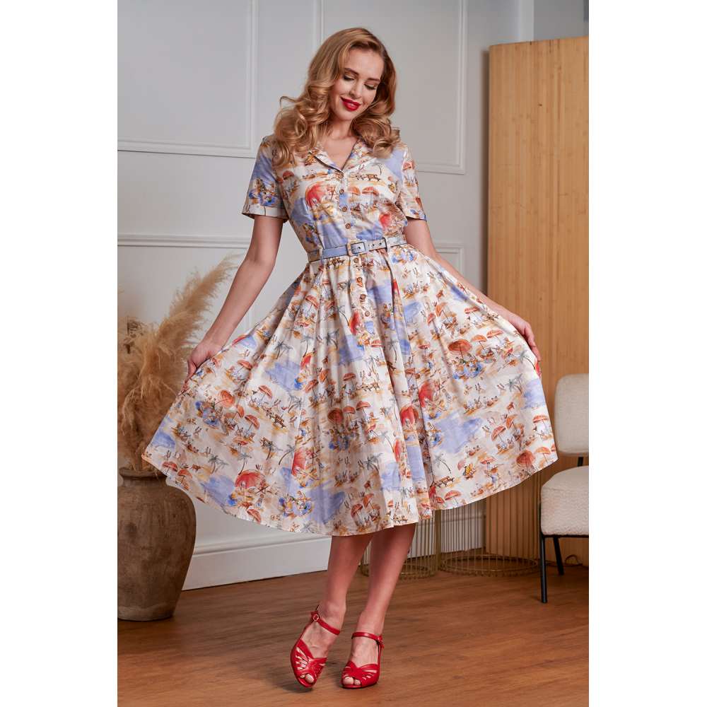 Banned - Bella Retro Beach Flare dress - Cream
